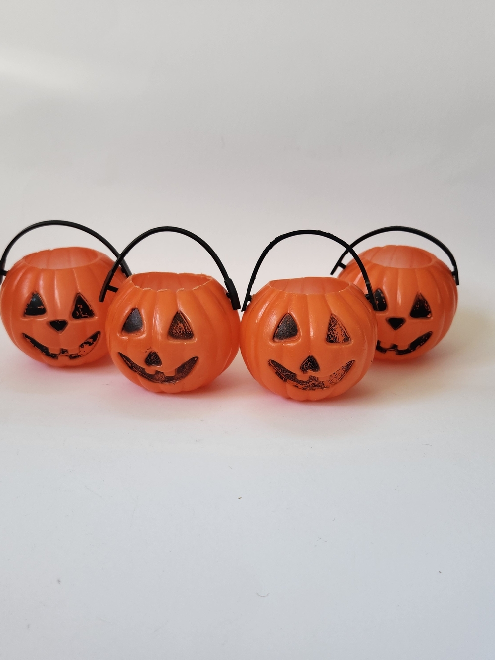Vintage Halloween Pumpkin Mini Blow Mold Candy Buckets Lot of 4 3”